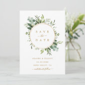 Save The Date Botanique Gold Greenery Wedding Enregistrer la car (Debout devant)