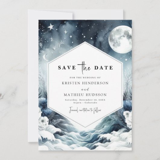 Save The Date Botanique minimaliste Mariage Lune (Devant)