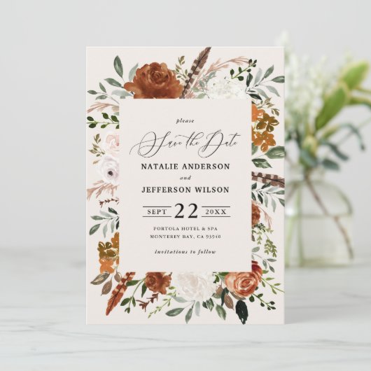 Save The Date botanique naturel rustique élégant mariage moderne (Debout devant)