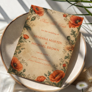 Save The Date Botanique Poppy Vintage
