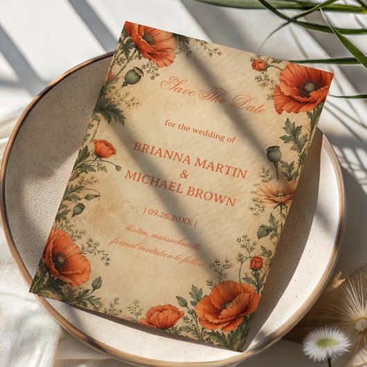 Save The Date Botanique Poppy Vintage
