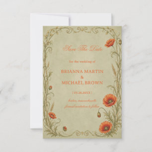Save The Date Botanique Poppy Vintage
