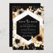 Save The Date Botanique Romantique Or et Mariage noir (Devant / Derrière)