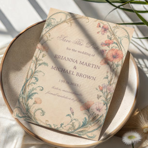 Save The Date Botanique Romantique Pastel Vintage