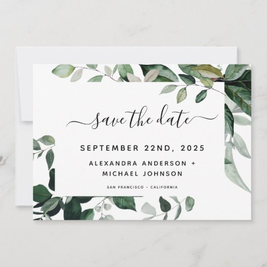 Save The Date Botanique Verdure Foliage Aquarelle Mariage Enregi (Devant)
