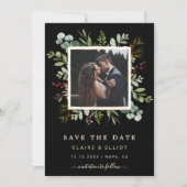 Save The Date Botanique Verdure Mariage de Noël Photo Noir (Devant)