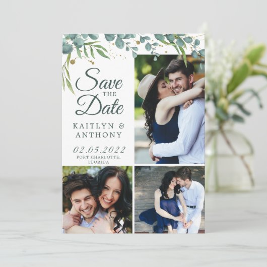 Save The Date Botanique Vert Or 7 Photo Enregistrer La Date (Debout devant)