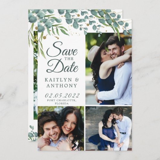 Save The Date Botanique Vert Or 7 Photo Enregistrer La Date (Devant / Derrière)
