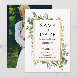 Save The Date Botanique verte Eucalyptus Bourgogne Photo