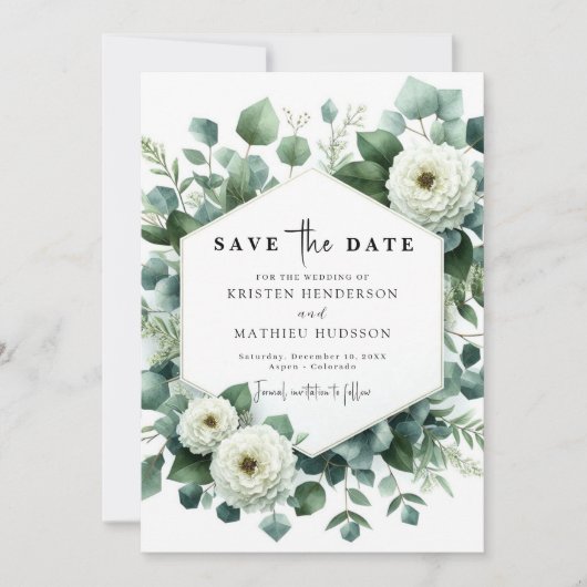 Save The Date Botanique Whimsical Eucalyptus Mariage numérique (Devant)