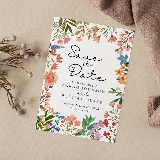 Save The Date Botaniques Boho : Un jardin d'aquarelle Fleur sauv