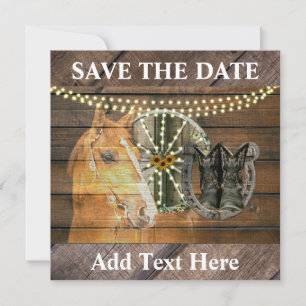 Save The Date Bottes de cow-boy de la roue du cheval occidental