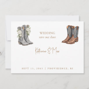 Save The Date Bottes de Cowboy Couple Photo Mariage Enregistrer