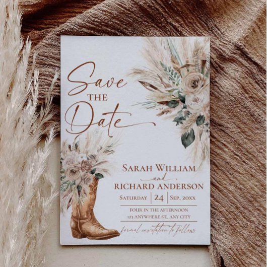 Save The Date Bottes de cowgirl rustiques occidentales boho Enre