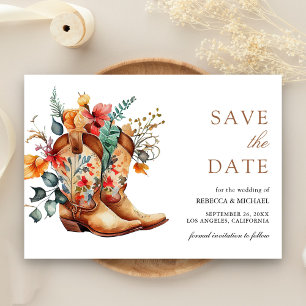 Save The Date Bottes de mariage florales de cowgirl occidentale