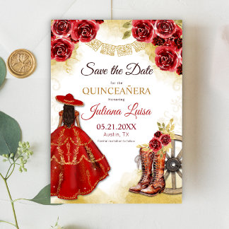 Save The Date Bottes florales de Charra en or rouge occidental Q