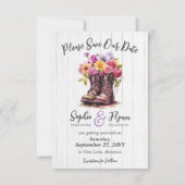 Save The Date Bottes Florales de la ferme Mariage campagnard rus (Devant)