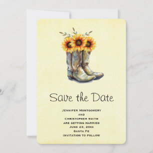 Save The Date Bottes rustiques de cowboy avec tournesol Enregist