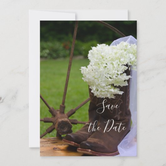 Save The Date Bottes rustiques Hydrangea Cowboy Enregistrer la d (Devant)