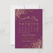 Save The Date Boucles d'or Magenta Purple Élégant Calendrier de  (Devant)