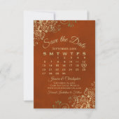 Save The Date Boucles d'or sur rouille Orange élégant calendrier (Devant)