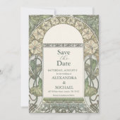 Save The Date Bougainvillea Vert Art Nouveau Mucha Mariage (Devant)