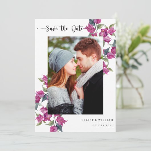 Save The Date Bougainvilliers Floral Photo Wedding Enregistrer l (Debout devant)