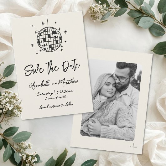 Save The Date Boule Disco Photo Dessinée à la Main Mariage