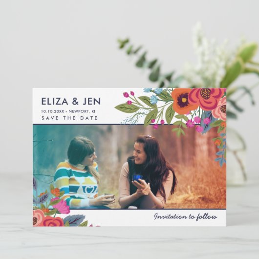 Save The Date Bouquet bohème Photo Enregistrer la date (Debout devant)