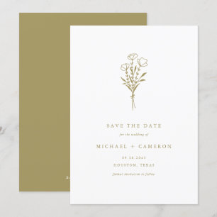 Save The Date Bouquet botanique minimaliste en or Boho