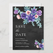 Save The Date Bouquet d'anémones violettes rustiques Mariage noi (Devant)