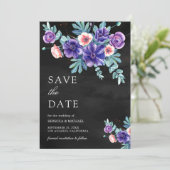 Save The Date Bouquet d'anémones violettes rustiques Mariage noi (Debout devant)