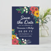 Save The Date Bouquet de Bohême bleu de la Marine jaune doré (Debout devant)