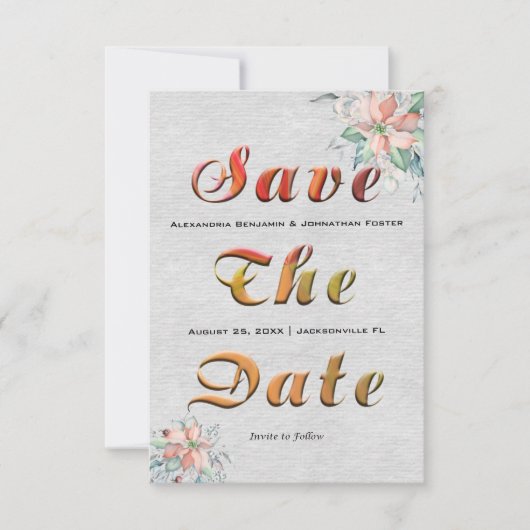 Save The Date Bouquet de fleurs de corail pêche élégant Mariage (Devant)
