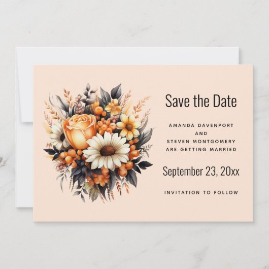 Save The Date Bouquet de fleurs gris orange (Devant)