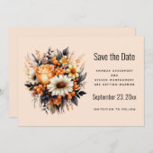 Save The Date Bouquet de fleurs gris orange (Devant / Derrière)