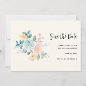 Save The Date Bouquet de fleurs rose et bleu élégant (Devant)