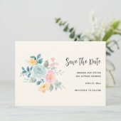 Save The Date Bouquet de fleurs rose et bleu élégant (Debout devant)