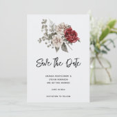 Save The Date Bouquet de fleurs rouge gris et crème Boho (Debout devant)