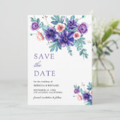 Save The Date Bouquet de mariage aux Anémones Violettes Rustique (Debout devant)