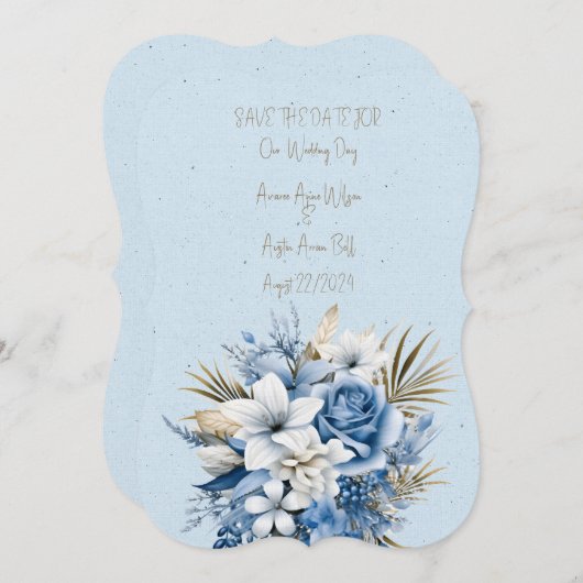 Save The Date Bouquet de Mariage bleu blanc et Brown (Devant / Derrière)