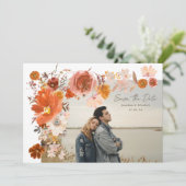 Save The Date Bouquet de Mariage de cadre Floral Orange Blanc (Debout devant)
