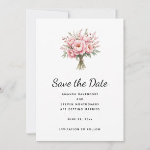 Save The Date Bouquet de mariage de fleurs de pivoine rose jolie