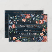 Save The Date Bouquet de mariage en bois de pivoine bleu marine (Devant / Derrière)