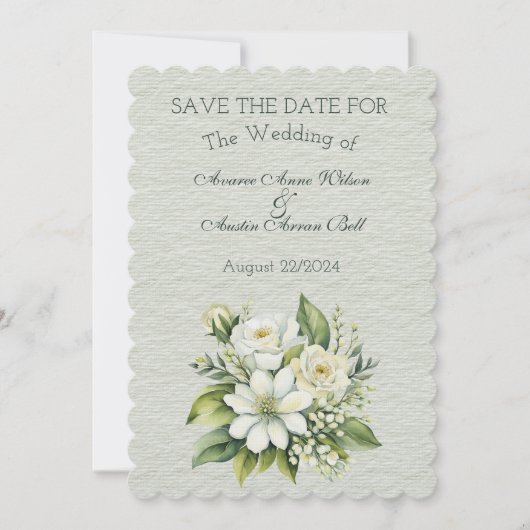 Save The Date Bouquet de Mariage vert et blanc (Devant)