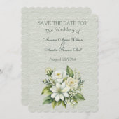 Save The Date Bouquet de Mariage vert et blanc (Devant / Derrière)