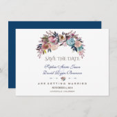 Save The Date Bouquet De Rose Misty Bleu Dusty Enregistrer La Da (Devant / Derrière)