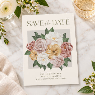 Save The Date Bouquet de roses à l'aquarelle vintage pour un mar