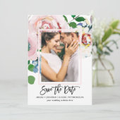Save The Date Bouquet floral chic avec pinceau Script Deux photo (Debout devant)