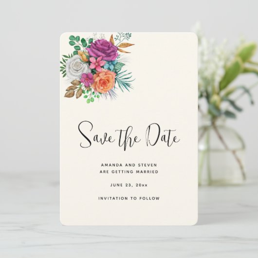 Save The Date Bouquet floral rose, orange et blanc (Debout devant)